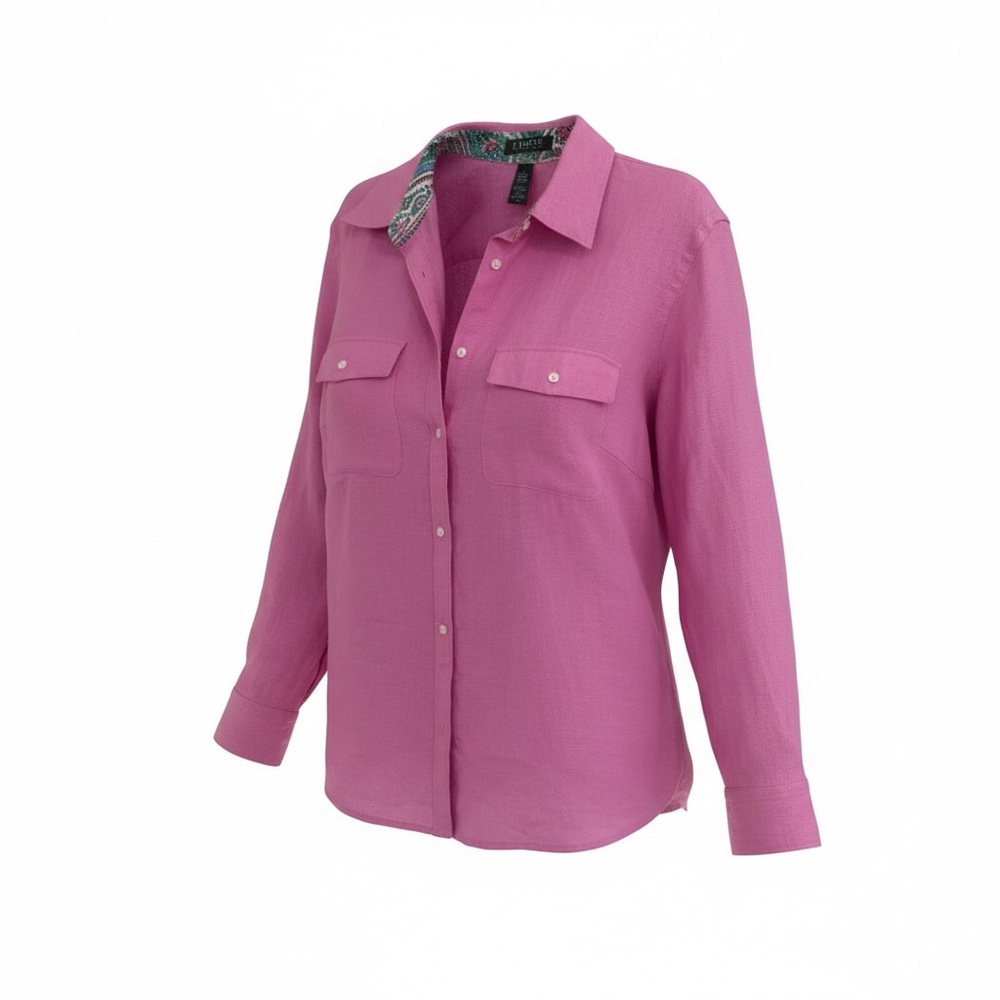 Ralph Lauren Fuchsia Pink 100%‎ Linen Button Up Shirt